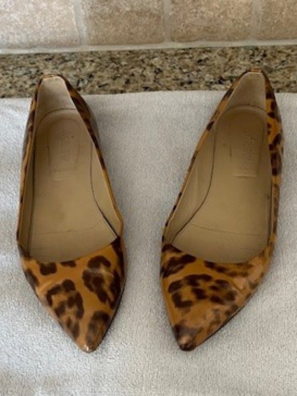 J. Crew Patent Leather Animal Print, Pointed Toe Flats, size 8